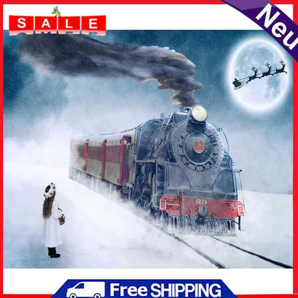 Frameless Oil Paint By Numbers DIY Snow Train Picture Craft Kit for Living Room