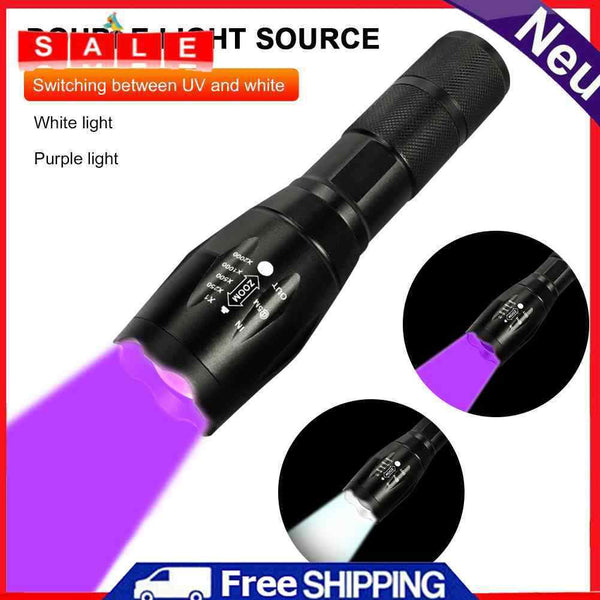 150LM XPE + UV Mini Zoomable Flashlight White + Purple Light 395nm Background