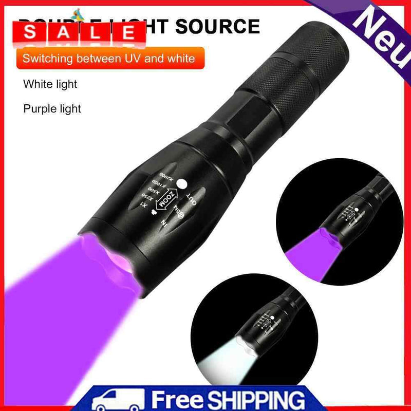 150LM XPE + UV Mini Zoomable Flashlight White + Purple Light 395nm Background
