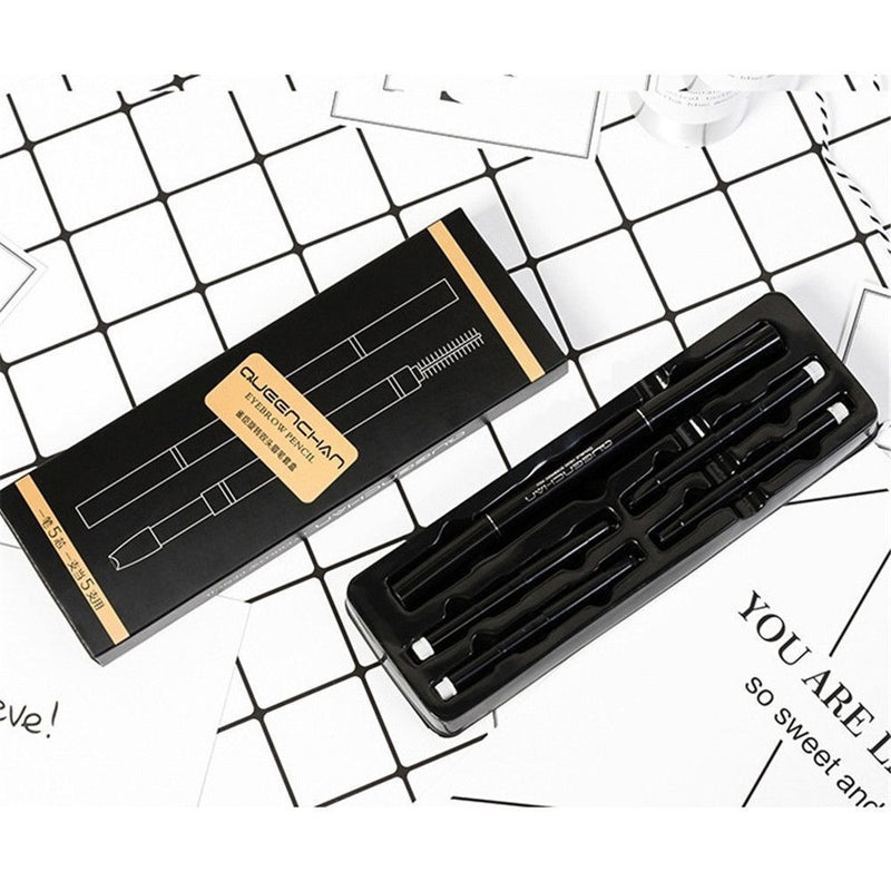 Eyebrow Pencil With 5 Colors Refill Lead 3 Pcs Eyebrow Stencils Brow Tattoo Pen