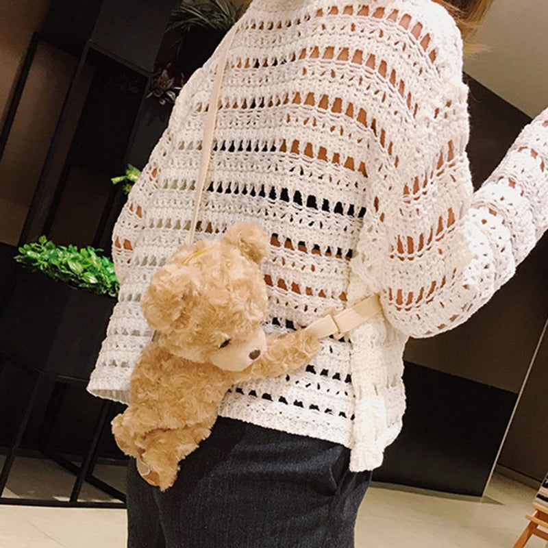 Lovely Cartoon Bear Messenger Handbags Women Girls Faux Fur Shoulder Bags