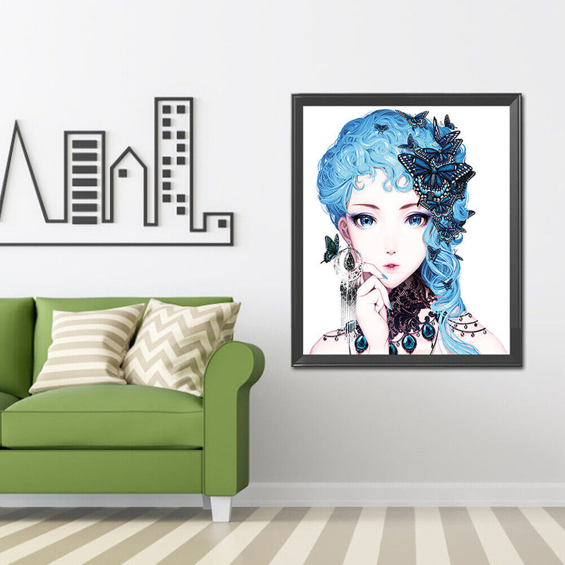 Blue-haired girl 5D DIY Partial Special Shape Drill Diamond Painting Newly