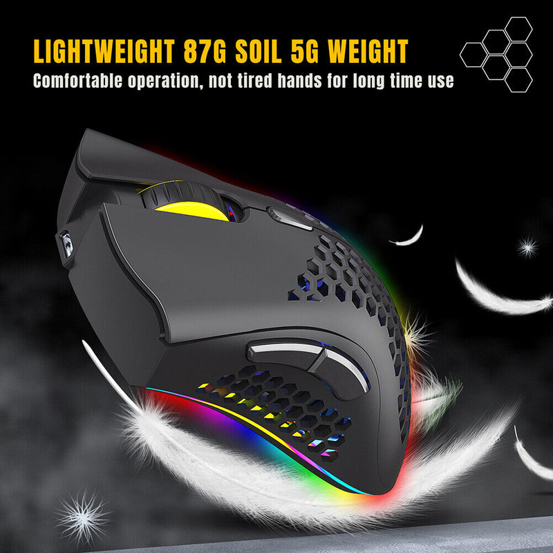 D2 2.4GHz RGB Wireless Gaming Mouse Rechargeable Hollow PC Mice (Black)