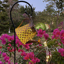LED Solar Watering Can Lamp Garden Shower Art Metal Iron Kettle Light (D)