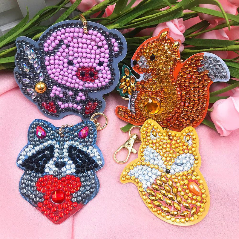 4pcs DIY Animals Full Drill Special Shaped Diamond Painting Bag Keychains Newly