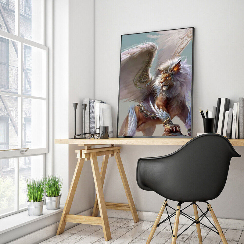 White Winged Lion Oil Paint By Numbers Kits Canvas DIY Hand Painted Wall Picture