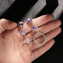 Women Purple Crystal Dangle Earrings Ear Stud Drops Earrings Rhinestone
