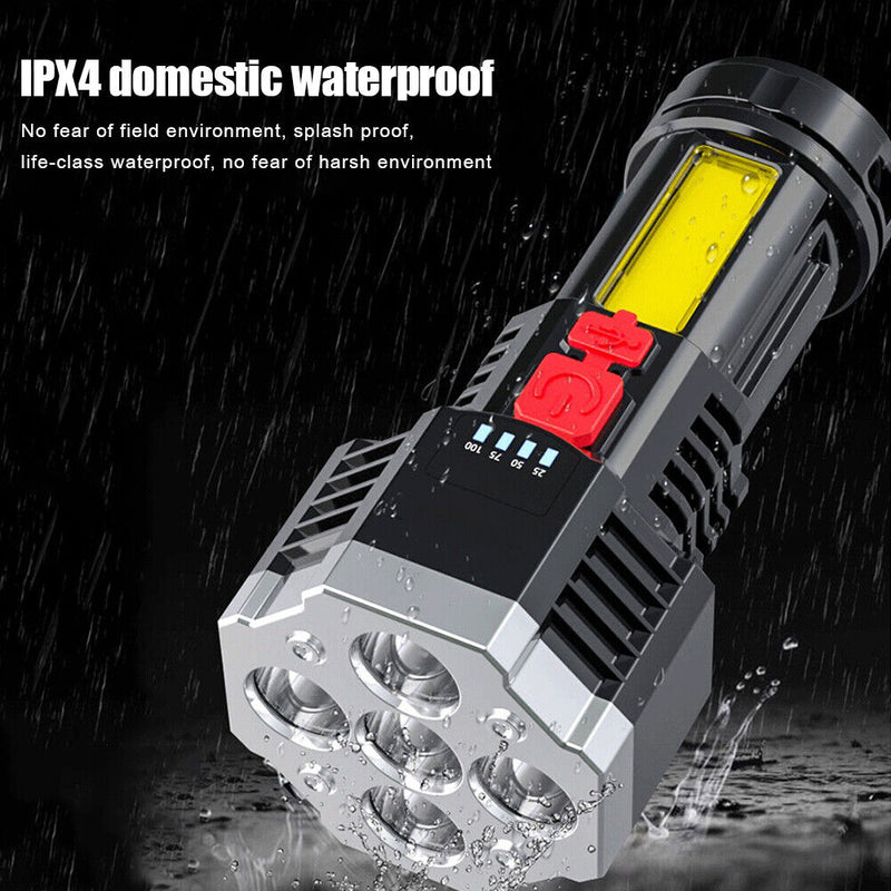 5xLED+COB Bead Strong Flashlight USB Rechargeable Portable Waterproof Torch