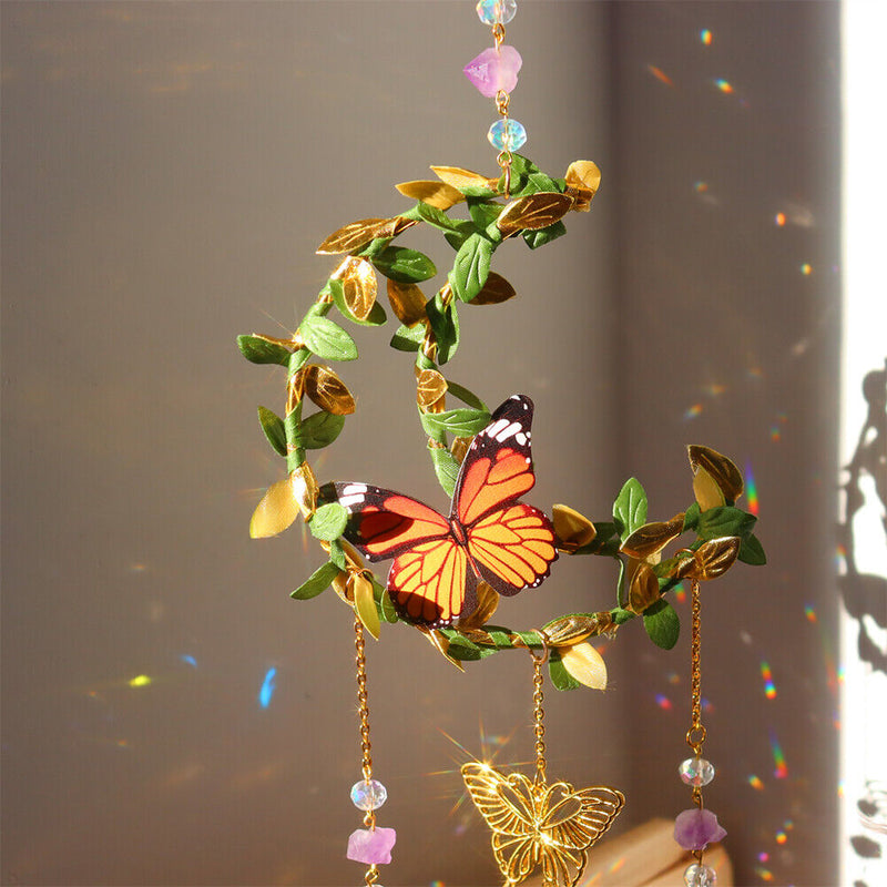 #A Crystal Wind Chimes Butterfly Star Moon Love Heart Prisms Light Catcher Windb