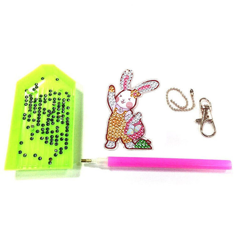 4pcs Mosaic Diamond Painting Keychain 5D DIY Rhinestone Keyring Kit (AA934)