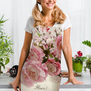 Pink Flower Print Apron Linen Waterproof Cooking Bibs Kitchen (82x68cm)