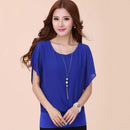 Plus Size Women Round Collar Blouse Bat Sleeves Clothing Casual Tops for Female
