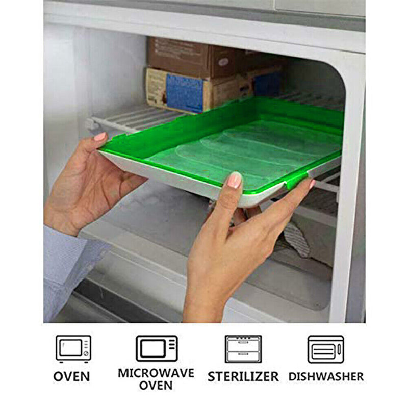 Food Preservation Tray Plastic Food Fresh Storage Plates Container (Green) Newly