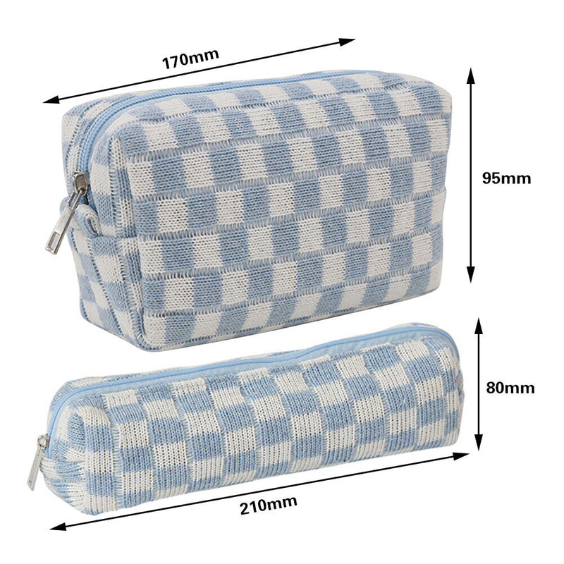 2pcs Makeup Case Knitting Pencil Case Hit Color Makeup Pouch for Weekend Holiday