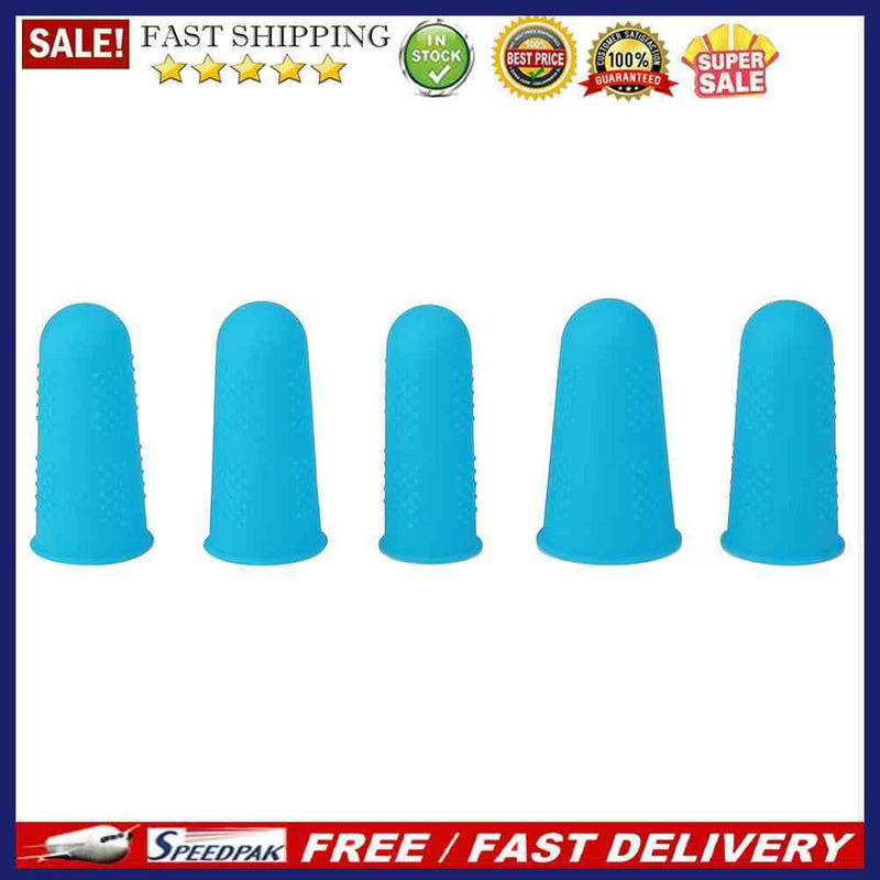 Anti-slip Hot Glue Gun Finger Caps Silicone Finger Cover Sleeve (Blue 5pcs)