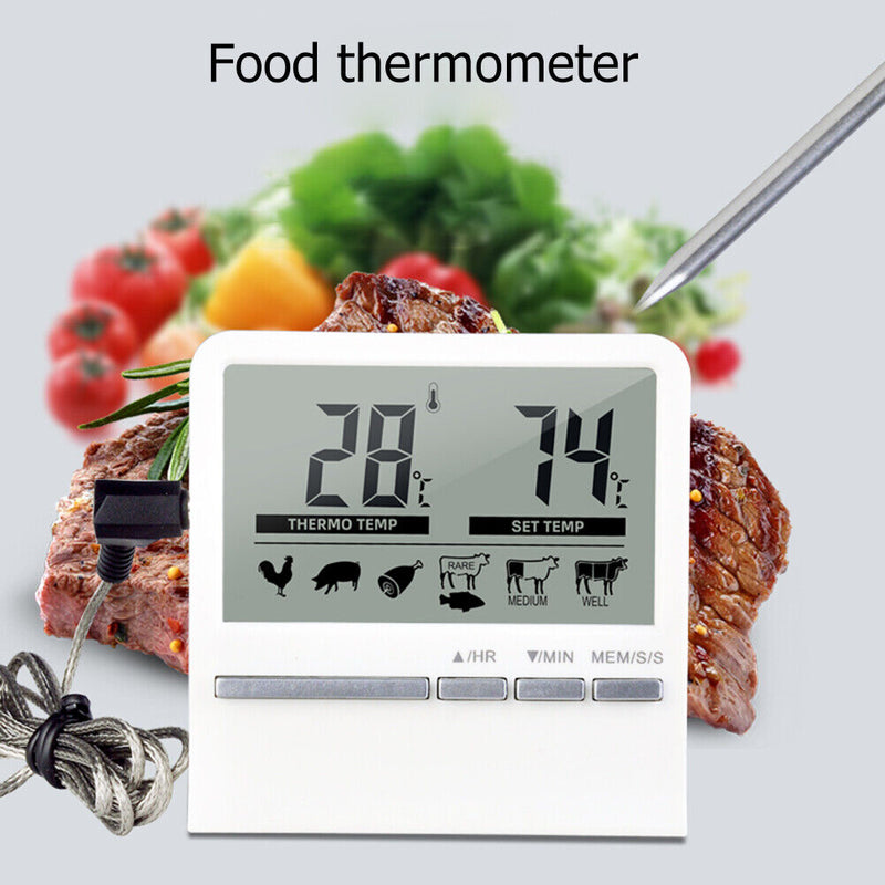 Digital Kitchen Grill Thermometer LCD Display Long Probe Cook Alarm Timer