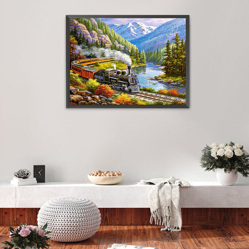 DIY Diamond Painting Train Park Full Round Drill Mosaic Art Picture Rhinestones