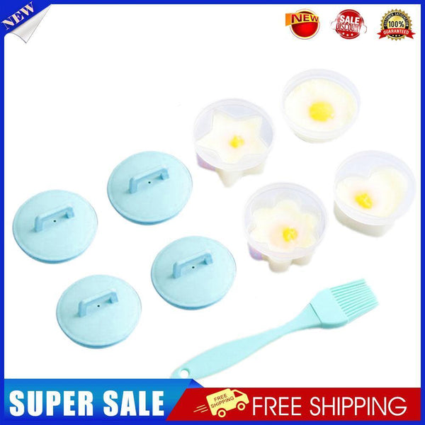 4pcs Cute Egg Boiler Cooker Plastic Egg Poacher Mold Set with Brush (Green)
