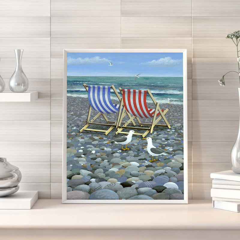 Frameless Oil Paint By Numbers Beach Chair DIY Canvas Picture Craft Kit