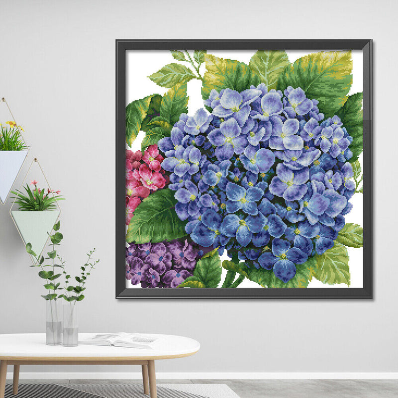 Partial Embroidery Hydrangea Printed Cross Stitch 14CT 2 Strand Cotton Kit Newly