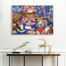 5D DIY Four Kittens Flag Diamond Painting Full Round Drill Rhinestone Art Crafts