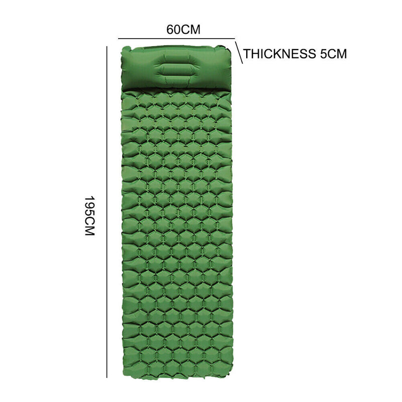 Camping Sleep Pad Inflatable Air Mattress Outdoor Beach Cushion (Green) Newly