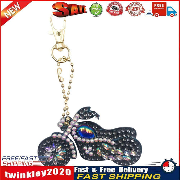 Motorcycle Special Shaped DIY Bright Diamond Painting Kit Keychain for Bag Newly