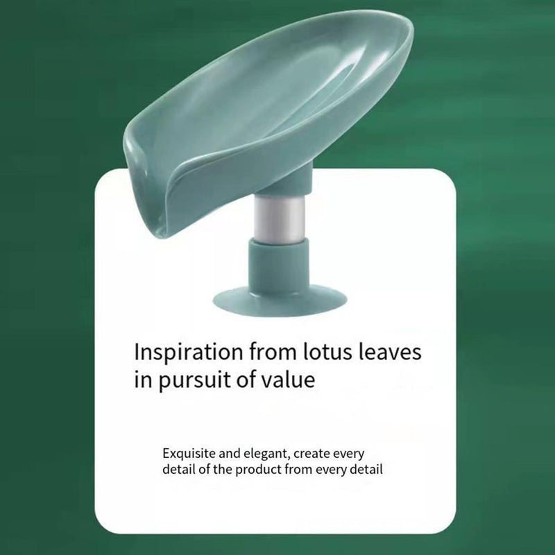 Leaf Shape Soap Box Drain Stand Suction Cup Punch-free Holder (Long Green)