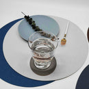 6pcs gray blue 30*50 fan-shaped placemat*1pcs32*32 mat round D1O9