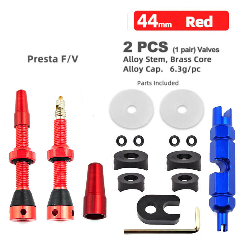 Bike Tubeless Presta Valve Set Bike CNC Machined Anodized Tool (44mm Red) Newly