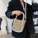 Women Hollow Straw Handbag Handmade Woven Beach Holiday Leather Shoulder Bags