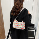 Colorful Prints Clutch Bag Women Jacquard Chain Shoulder Underarm Chain Handbag