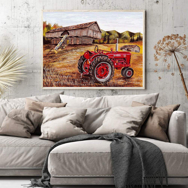 Frameless Oil Paint By Numbers Farm Car DIY Canvas Picture Craft for Home