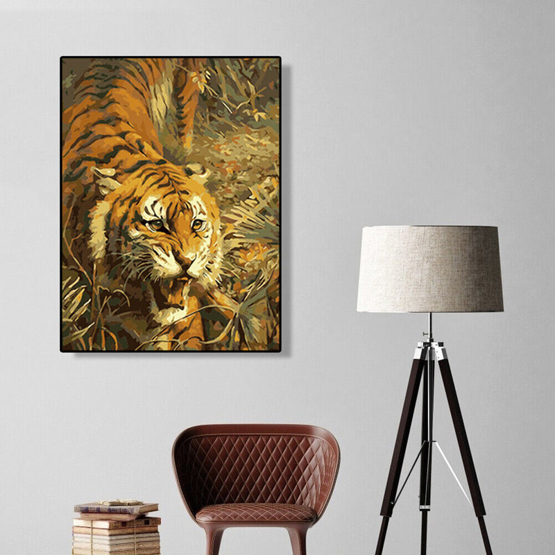 Hand Painted Picture Frameless DIY Fierce Tiger Painting By Numbers Craft