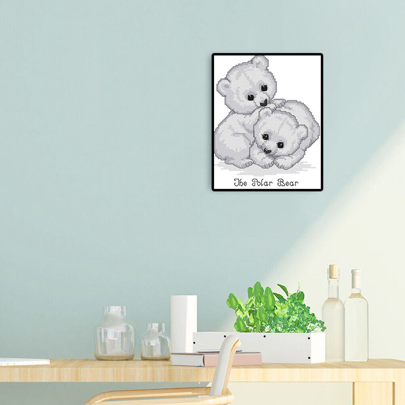 14CT Printed Partial Cross Stitch Handcraft Polar Bear Artwork Wall Decor