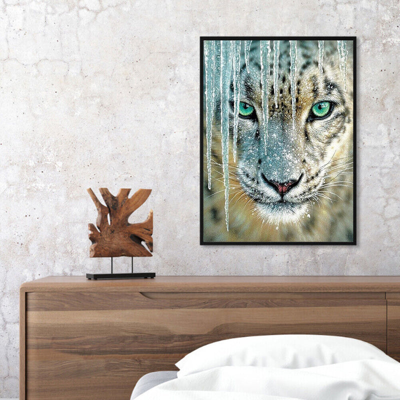 Canvas Painted Oil Paint By Numbers Snow Leopard Wall Art Modern Bedroom Decor