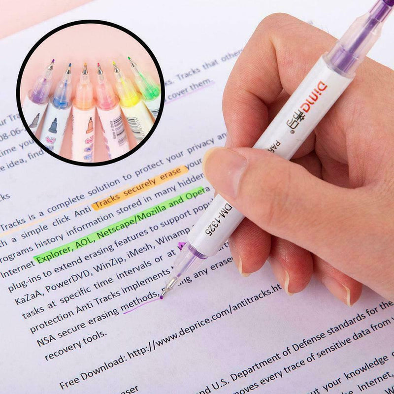 Dual Tip Highlighter Set 6 Pcs Gel Bible Highlighter Non-Bleeding Color T8F3