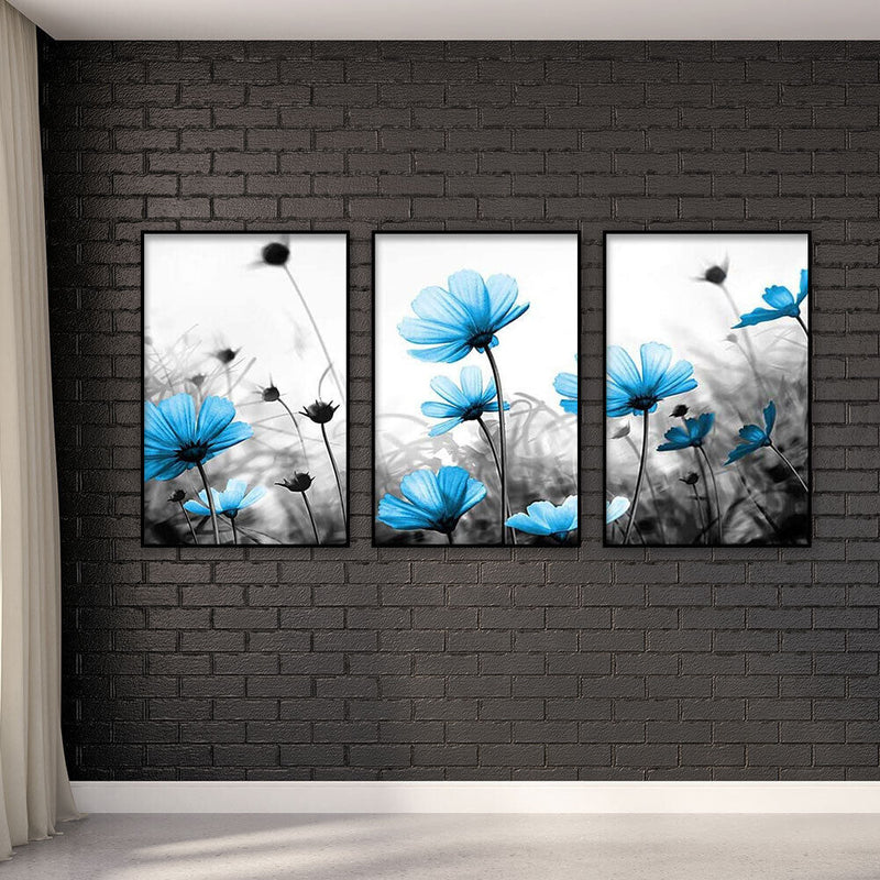 DIY Hand Painted Paint By Numbers Oil Canvas Pictures Blue Flower Kit Room