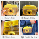 Water Bottle with Straw Camera Shape Cup Adjustable Shoulder Strap (Yellow)