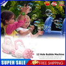 Gatling Bubble Guns 12-Holes Electric Bubble Machine (Pink Battery Charge)