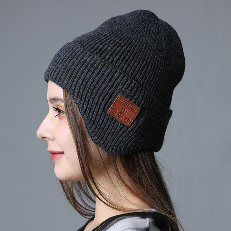Warm Headset Beanie with Mic Removable 5.0 Bluetooth-Compatible Cap (Gray) Newly
