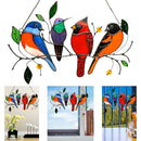 Color Birds on A Wire, Stained Glass  Window Hanging Panel (2) Newly