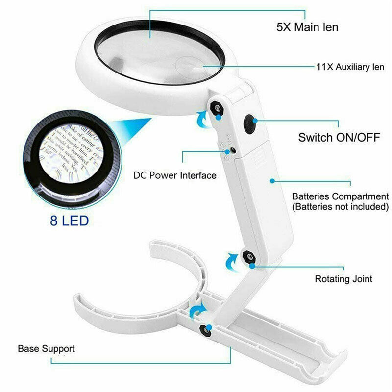 with LED Light and Stand Handheld Foldable Magnifier Foldable Magnify Glass