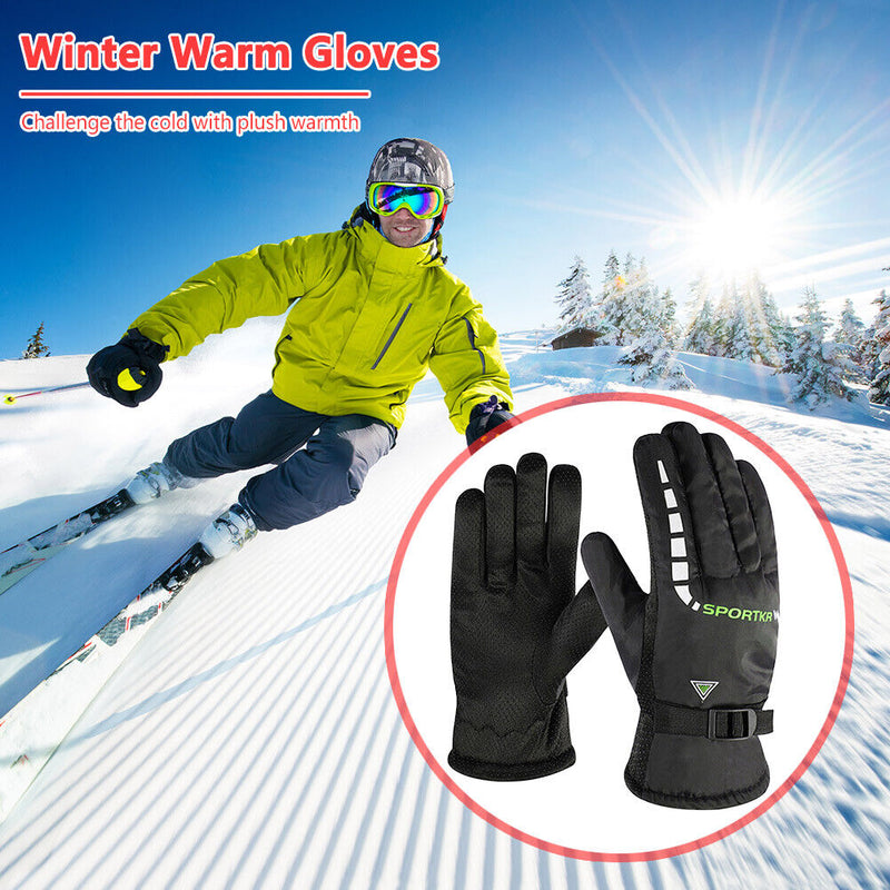 Winter Men Warm Windproof Ski Fleece Gloves with Buckle Thickened (Green) Newly