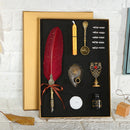 Retro with Nib Ink Bottle Calligraphy Feather Writing Dip Pen Kit (Red) Newly