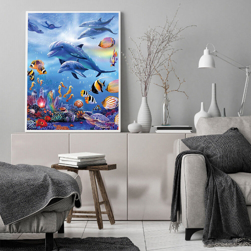 5D Diamond Painting Kit Dolphin Square Diamond Mosaic Picture Art