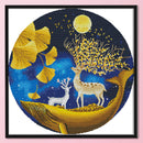 Partial Embroidery Printed 11CT Ginkgo Leaf Elk Needlework DIY Cross Stitch Kits