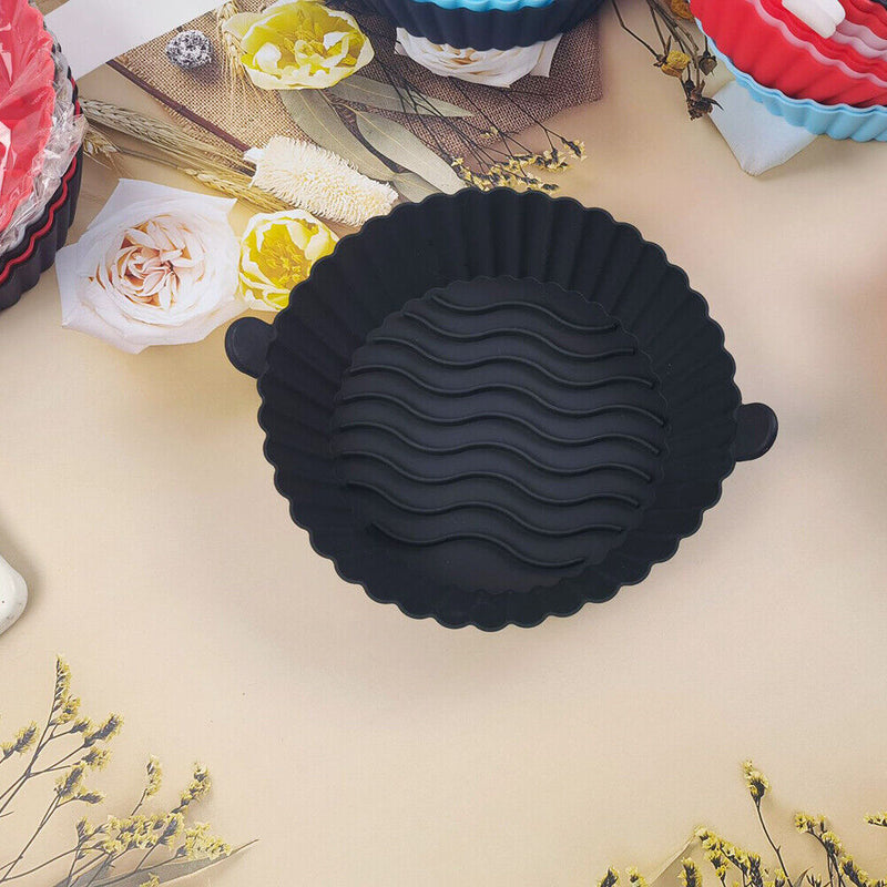 Silicone Air Fryer Liner Non-Stick Fryer Basket Steamers Oil Mat (Black) Newly