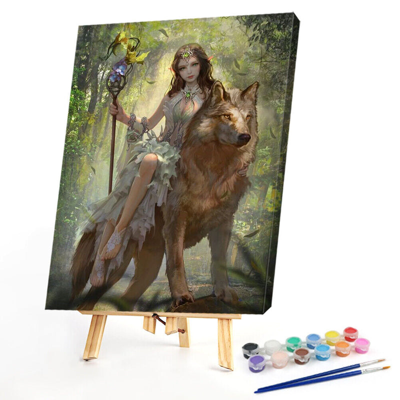 Frameless Girl and Wolf Oil Paint by Numbers Kit Handpainted Art Wall Handicr