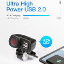 Motorcycle Handleable 2.4A Dual USB Charger with Digital Voltmeter Thermometer